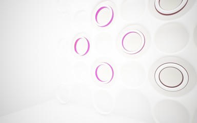 White smooth abstract architectural background whith colored gradient lines . 3D illustration and rendering