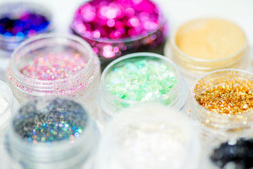 Collection of nail glitters of different colors