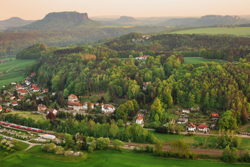 Fototapeta na wymiar View from Bastei over Saxon Switzerland National park, popular travel destination in Germany