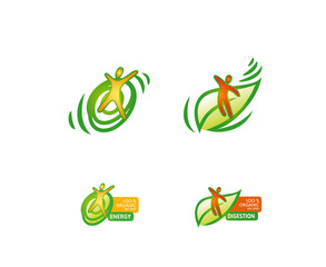 Fototapeta na wymiar Energy and digestion icons. Bio, eco, organic and natural green symbol. Natural product logo set. 