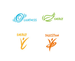 Energy and digestion icons. Bio, eco, organic and natural green symbol. Digestion and energy stamp.