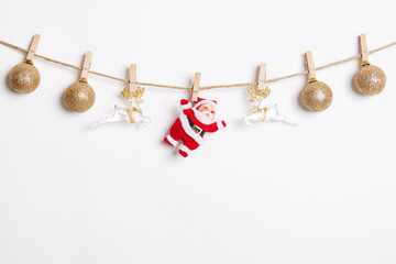 Christmas Decoration Hanging with Robe on White Background.Flat Lay,Top View