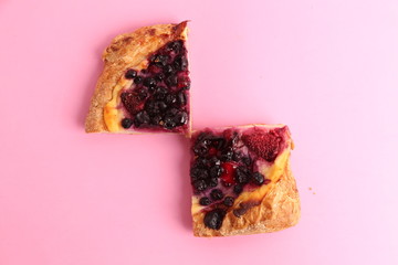 delicious piece of strawberry and blueberry pie