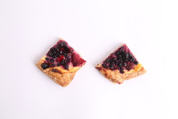 delicious piece of strawberry and blueberry pie