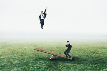 excited Young businessman  jumping and flying concepts