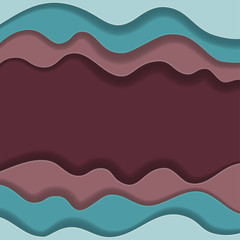  Colored paper waves, abstract, geometric background texture  layers of depth in shades of blue   and maroon. Paper cut style.