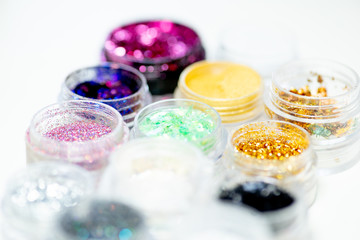 Collection of nail glitters of different colors
