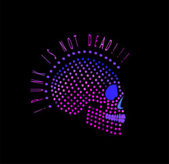 Punk is not dead skull icon logo background halftone purple color.