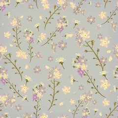 Cute wildflower littel blossom. Ditzy design seamless pattern