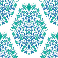 Beautiful blue and green floral seamless pattern. Vintage vector, paisley elements. Traditional,Turkish, Indian motifs. Great for fabric and textile, wallpaper, packaging or any desired idea.