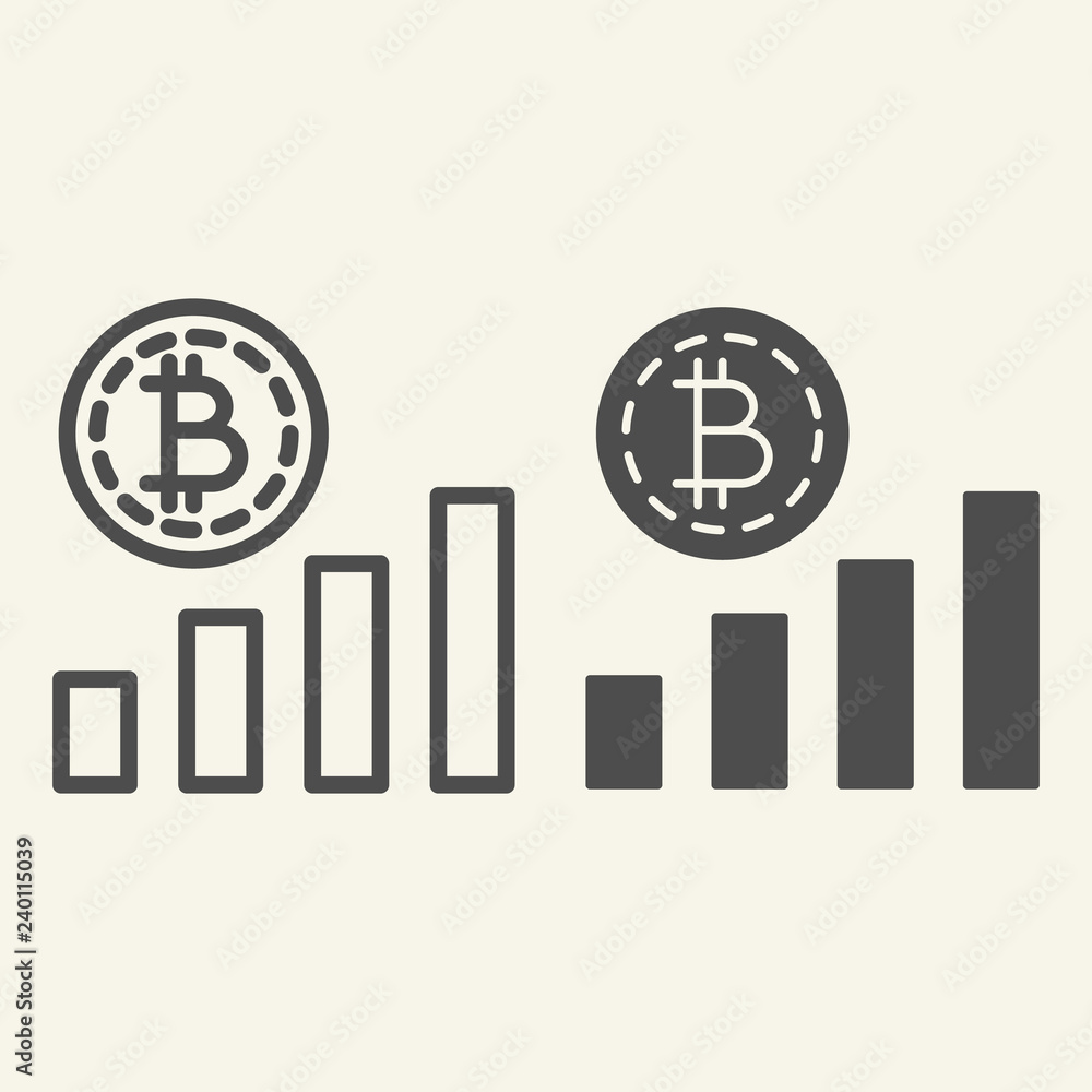 Poster bitcoin chart line and glyph icon. crypto graph vector illustration isolated on white. cryptocurrenc