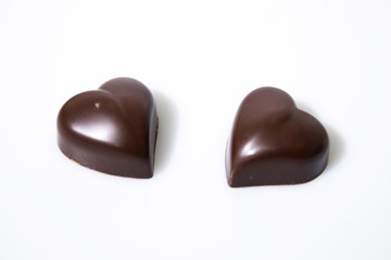 Chocolate hearts isolated in a white background