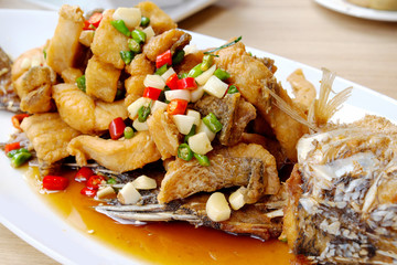 Spicy fried fish in Thailand.
