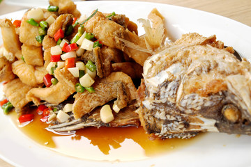 Spicy fried fish in Thailand.