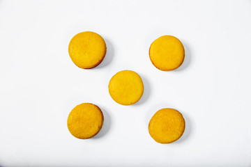 various colorful sweet macarons cookies for dessert