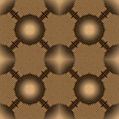 Seamless square pattern from brown  geometrical abstract ornaments on a dark background. Vector illustration. Suitable for fabric, wallpaper and wrapping paper