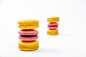various colorful sweet macarons cookies for dessert