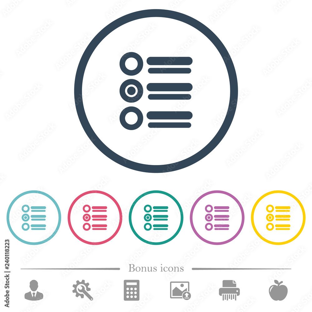 Poster radio group flat color icons in round outlines