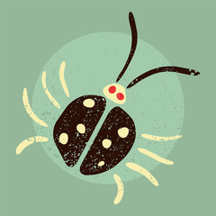 Naklejka premium Kreskówka chrząszcz w stylu aplikacji. Typograficzne ilustracja wektorowa vintage grunge.