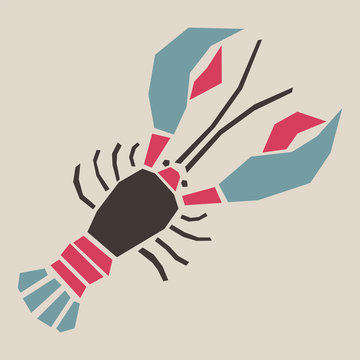Cartoon crayfish in applique style. Retro vector illustration.