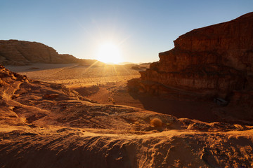 Amazing Sunset on Red Desert Wadi Rum in Jordan