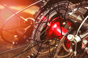 bicycle wheel hub details rear mountain bike back wheel red with chain bike gearshift mechanism