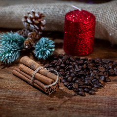 Obraz na płótnie Canvas Merry Christmas, coffee with cinnamon