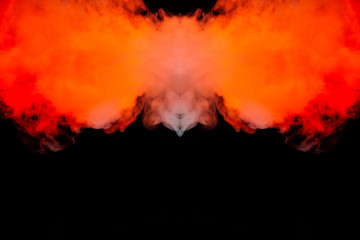 Fototapeta na wymiar Flaming fire of smoke, rising upwards like a column, repeating the movement of red and orange air, curling and frosting into abstract shapes and patterns on a white background.
