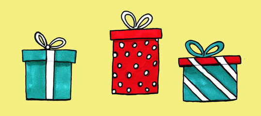 Hand drawn present birthday new year christmas