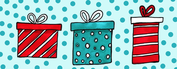 Obraz premium Hand drawn present birthday new year christmas
