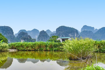 Fototapeta premium Mountains view in Ninh Binh, Vietnam