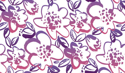 Floral hand drawn color seamless vector pattern