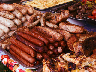 Assortment of processed meat products. Tasty food,