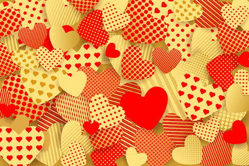 Valentine's Day background. Red and gold paper hearts