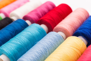 Set of Multicolored threads isolated on a white background