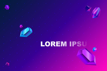 Crystal background Vector illustration Minerals, gem stones and dotted elements on gradient background Poster template with copy space