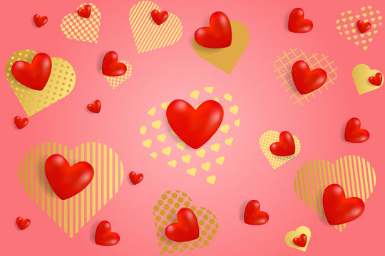 Valentine's Day background. Red and gold paper hearts