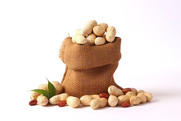  raw peanuts in shell on white background