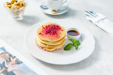 Pancakes with sauce for breakfast