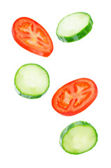 Flying Cucumber slices with tomato slices