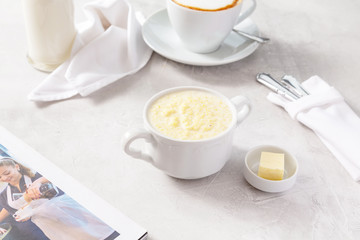 Fototapeta na wymiar Cereal porridge for breakfast on the table