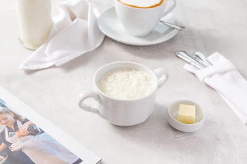 Rice porridge for breakfast on the table