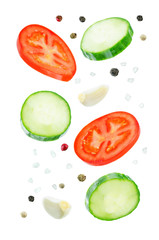 Flying Cucumber slices with tomato slices