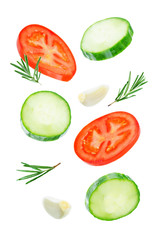Flying Cucumber slices with tomato slices