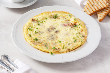 Omelette, fried eggs for breakfast