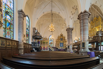 Interior of German Church (Tyska kyrkan) also called St. Gertrude's Church in Stockholm, Sweden....
