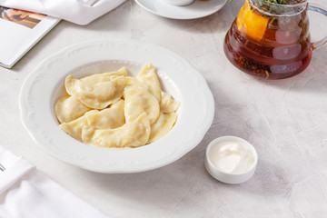 Dumplings, ravioli for lunch on the table