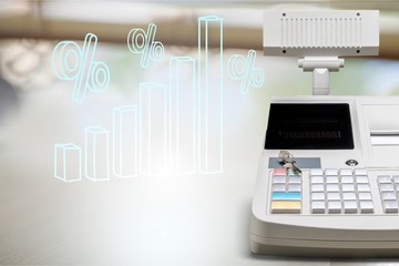 Cash register with LCD display on background