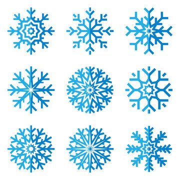 Snowflakes icon set in flat style on white background. Ice crystal. Vector winter design element for you Christmas and New Year's projects
