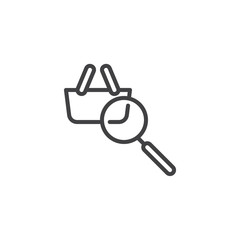 Online shopping search outline icon. linear style sign for mobile concept and web design. Magnifying glass and shopping basket simple line vector icon. Symbol, logo illustration. Pixel perfect vector